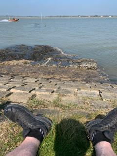 Lunch on the shore of the Strood Channel, watching the water skiers